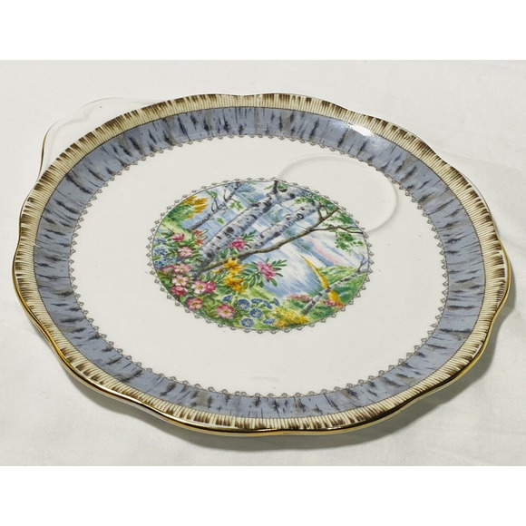 Vtg ROYAL ALBERT England SILVER BIRCH pattern handled snack plate 9" Bone China - Picture 3 of 7